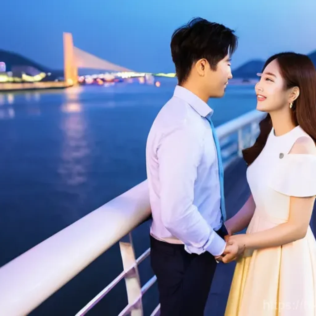 한강 유람선 데이트 - **Prompt 1: Romantic Han River Sunset Cruise for a Couple**
    "A diverse couple, in their late 20s...