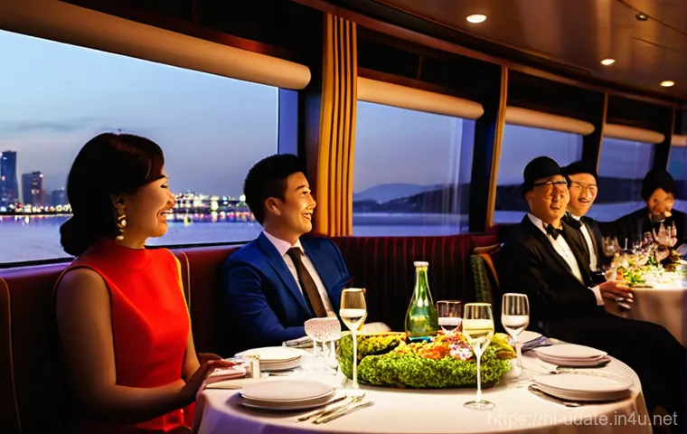 한강 유람선 데이트 - **Prompt 1: Romantic Han River Sunset Cruise for a Couple**
    "A diverse couple, in their late 20s...