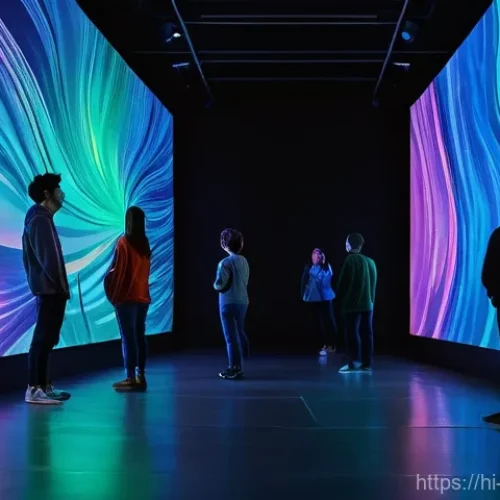 Home 26 디지털 아트 뮤지엄 - **Prompt:** "A diverse group of people, ranging from teenagers to adults, fully clothed in contempor...