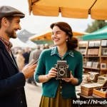 Home 12 빈티지 마켓 쇼핑 데이트 - **Vibrant Vintage Market Date**
A happy, diverse couple (late 20s/early 30s) exploring a bustlin...