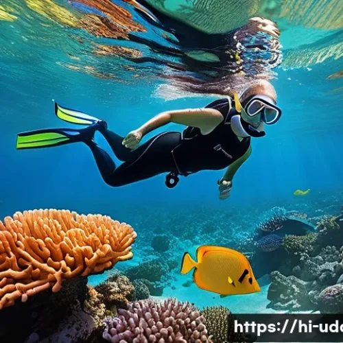 바다 스노클링 데이트 - A vibrant underwater scene featuring a couple snorkeling together near a colorful coral reef in clea...